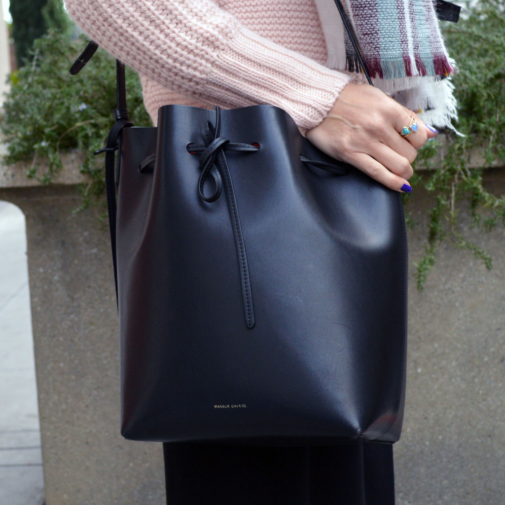 mansur gavriel handbag styled with culottes