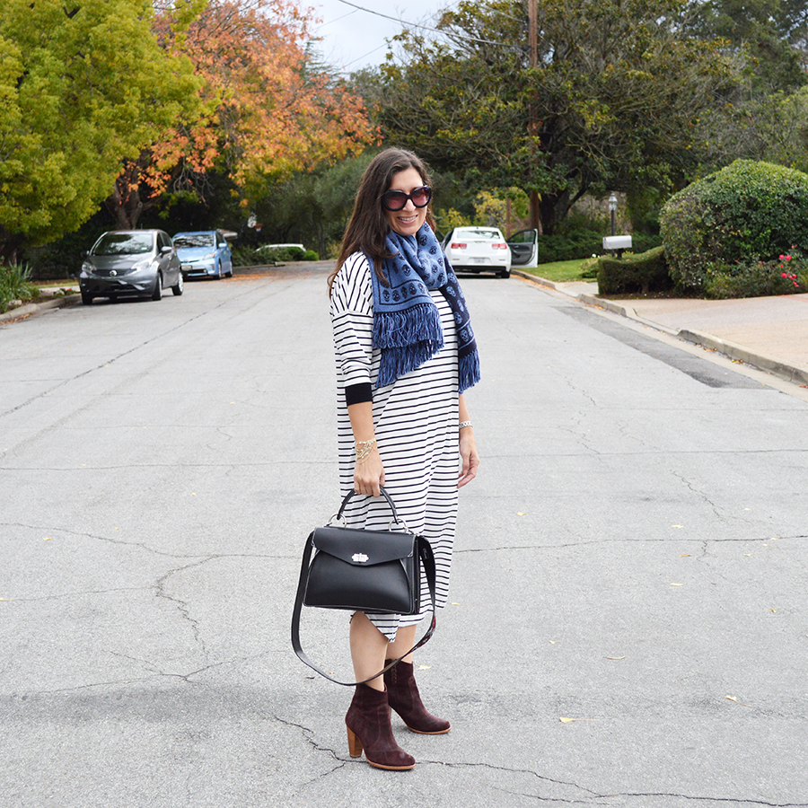 how to wear a striped dress for fall