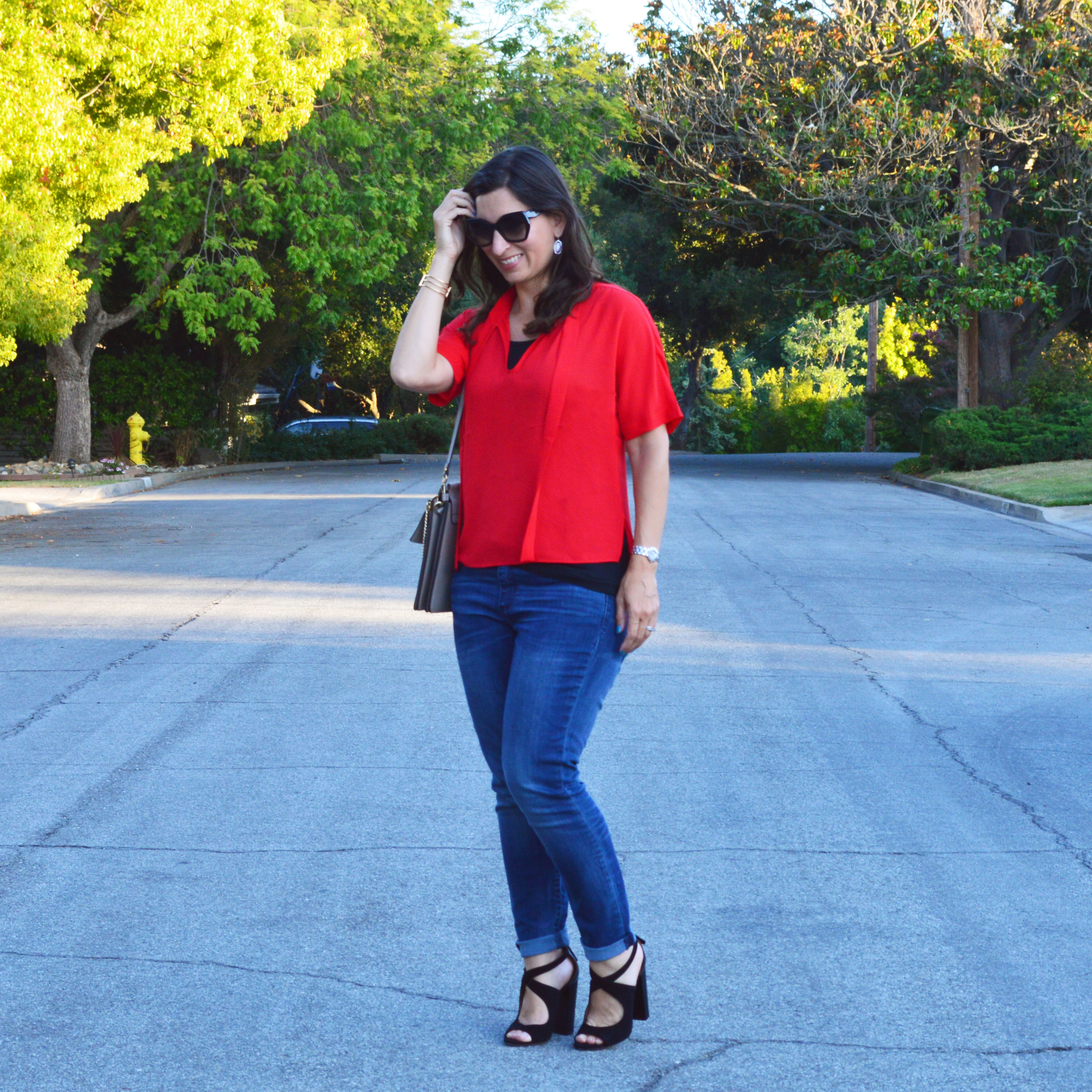 Classic casual outfit and pop of turquoise – Bay Area Fashionista