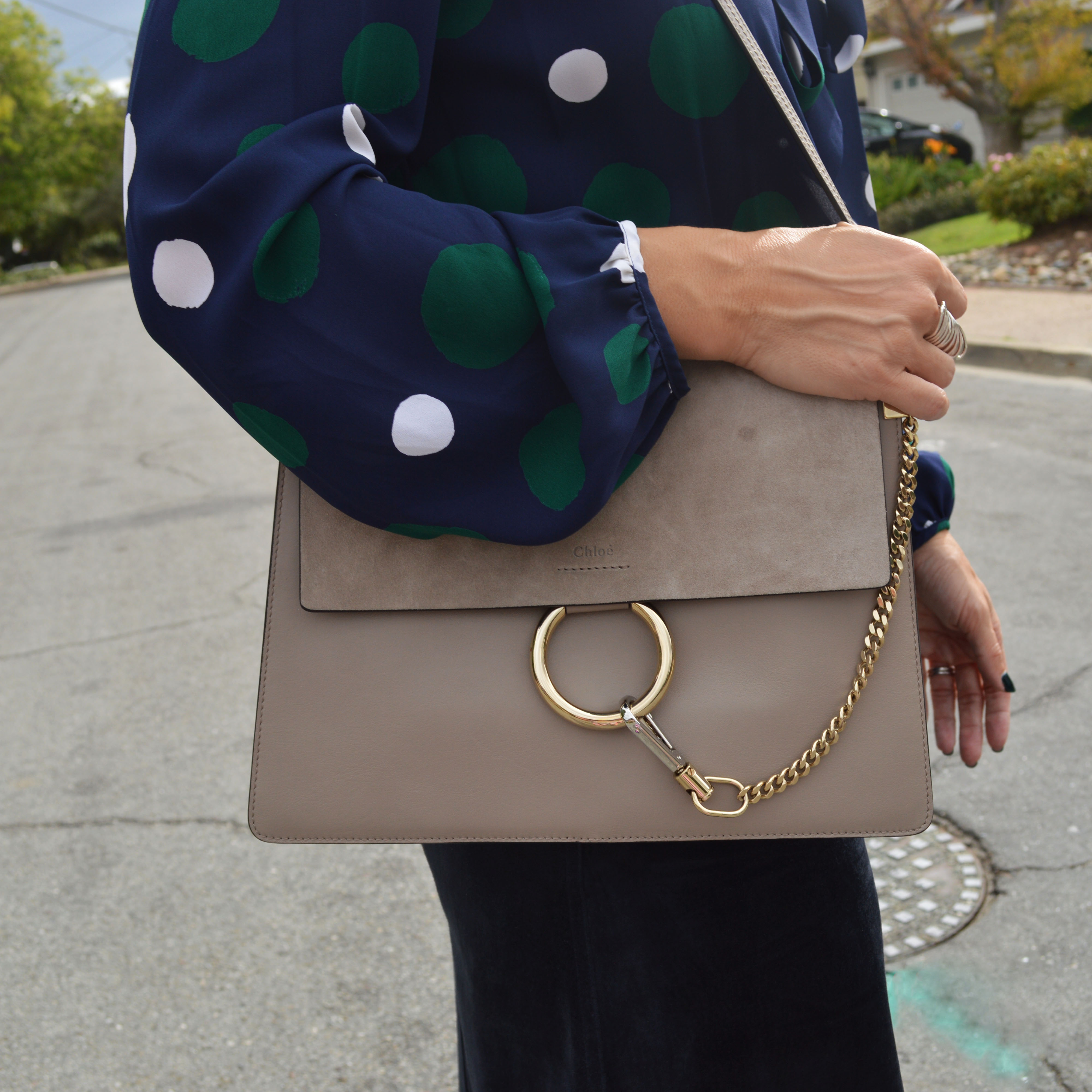 Chloe Faye Mini Chain Smooth Suede Shoulder Bag in Grey