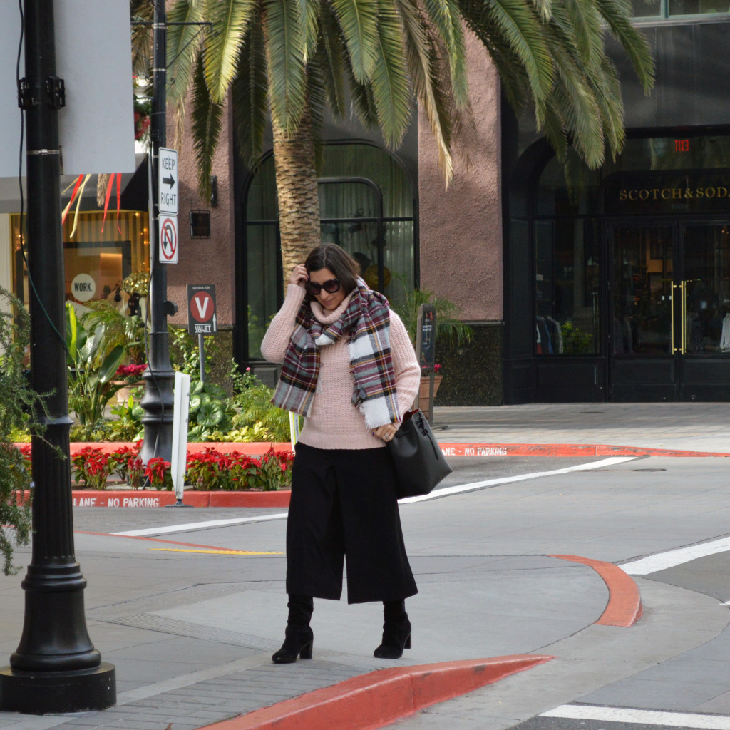 culottes and turtleneck sweater outfit for winter