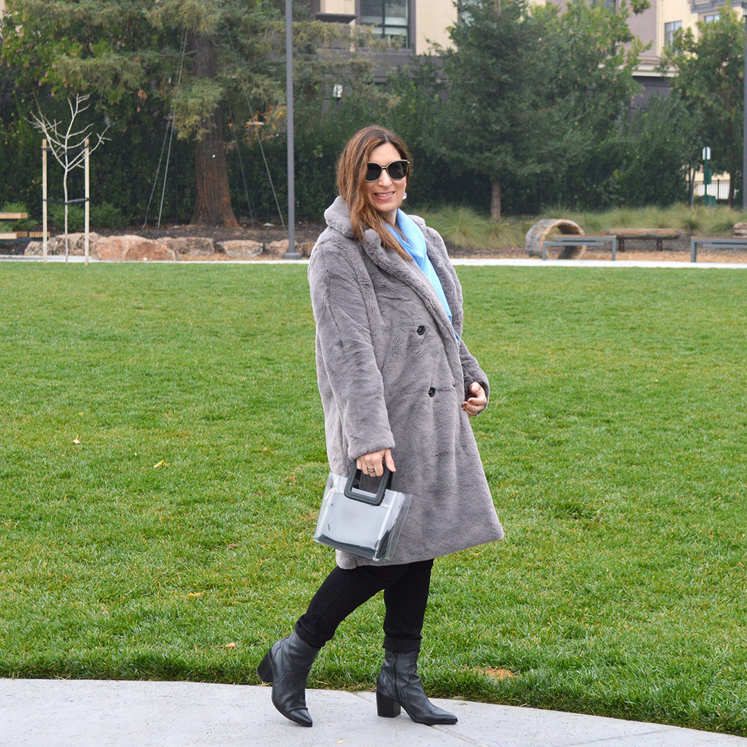 Grey faux fur teddy coat – Bay Area Fashionista